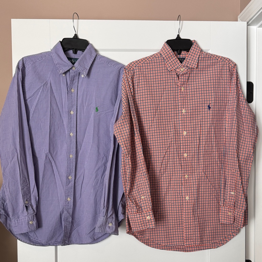 BUNDLE ✨ Ralph Lauren Men's Purple and Orange/blue Checkered Shirts